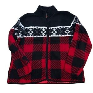 Chaps Buffalo Plaid Fair Isle Knit Sweater Sweatshirt NEW XL or XXL Red Black